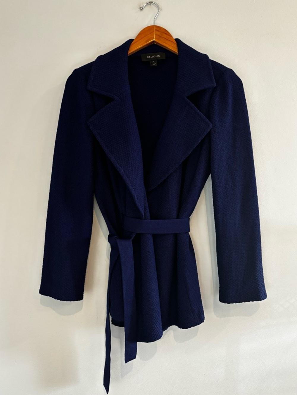 St. John Royal Blue Caviar Knit Belted Blazer Jacket Size 8